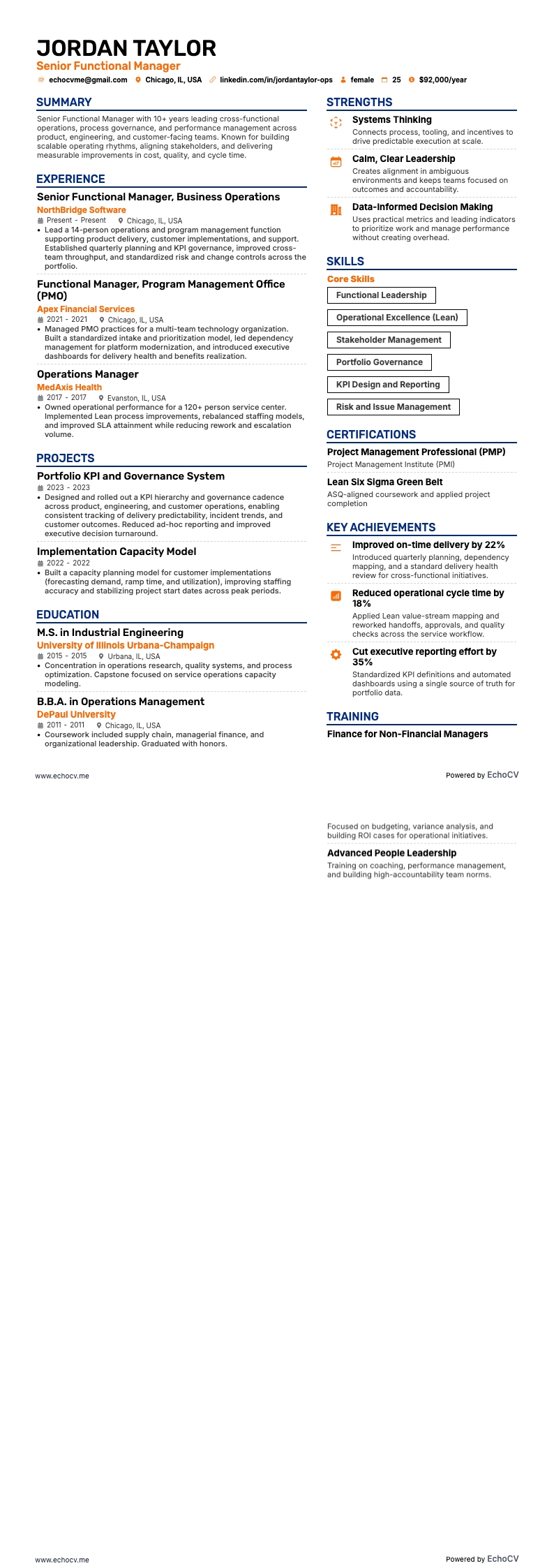 Vista previa completa de Gerente Funcional Sénior