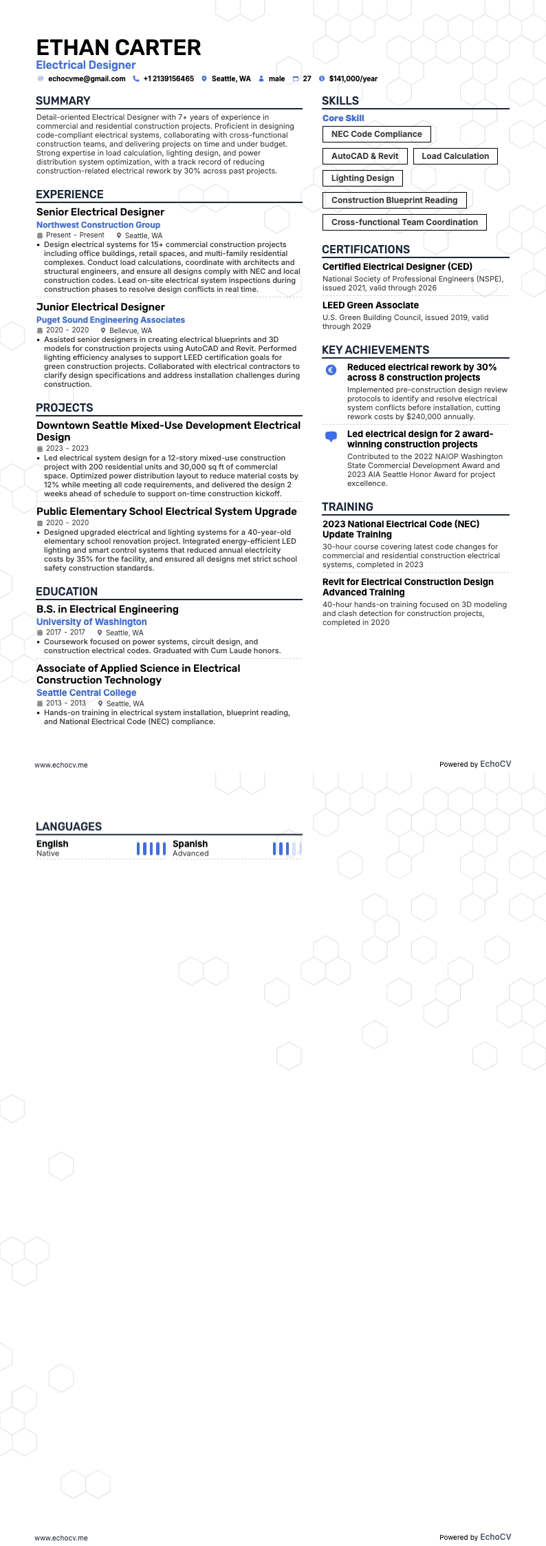 Electrical Designer example resume