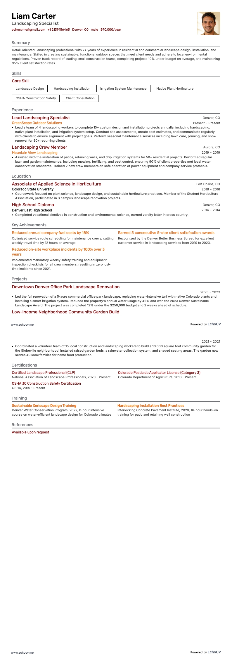 Landscaping example resume