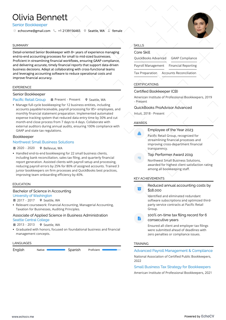 シニア経理担当 example resume