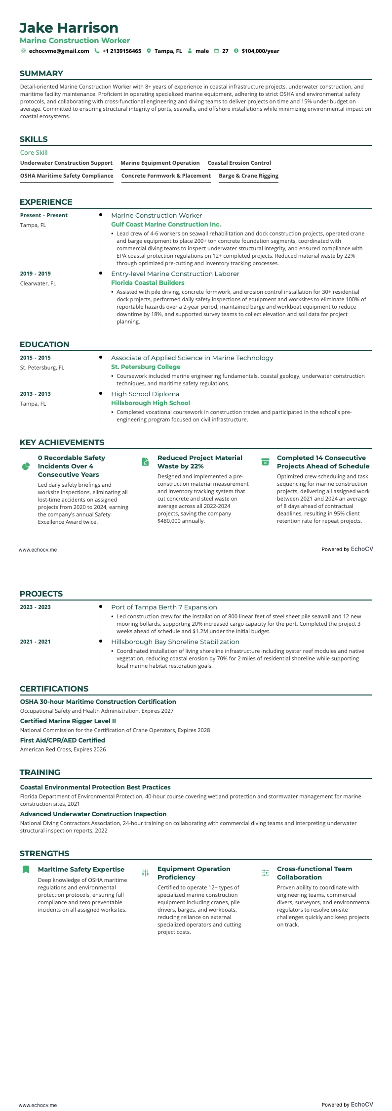 Bauarbeiter resume example