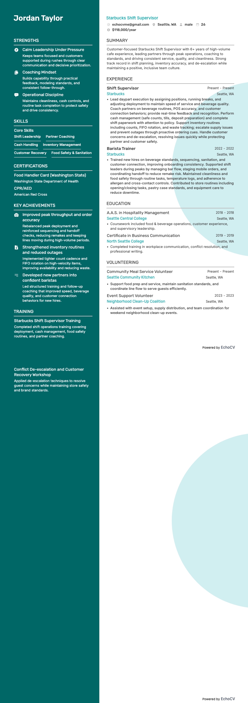 Starbucks Shift Supervisor full preview