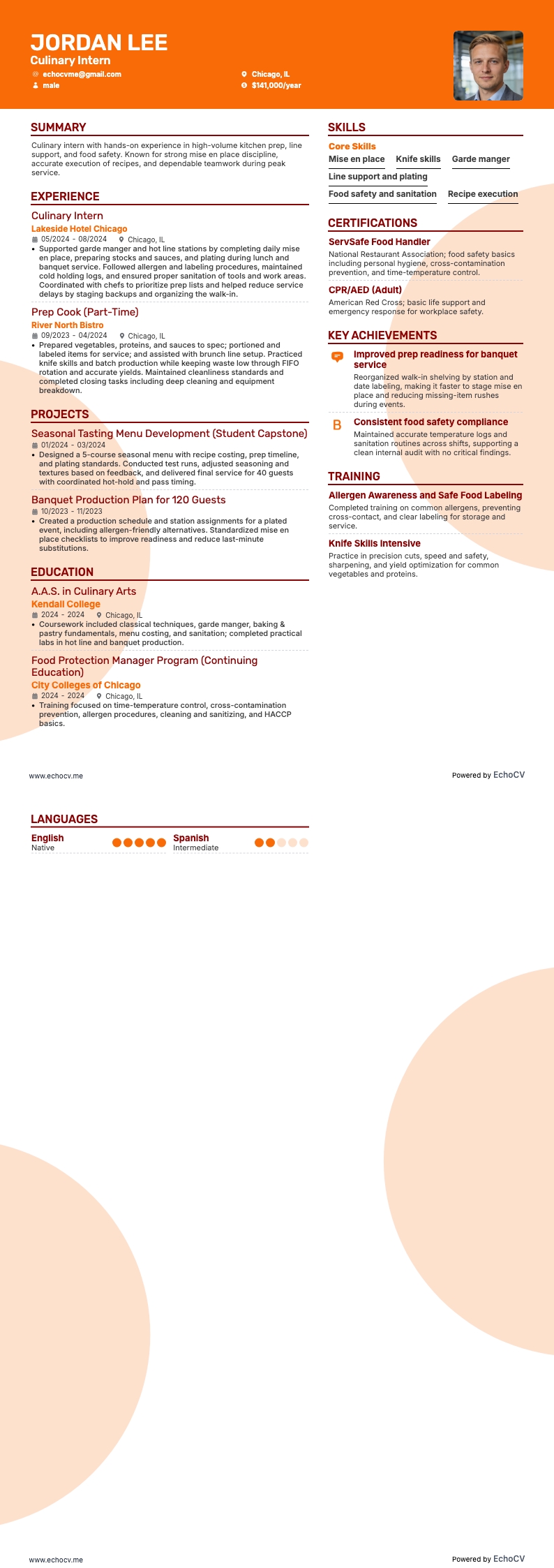 烹饪 resume example