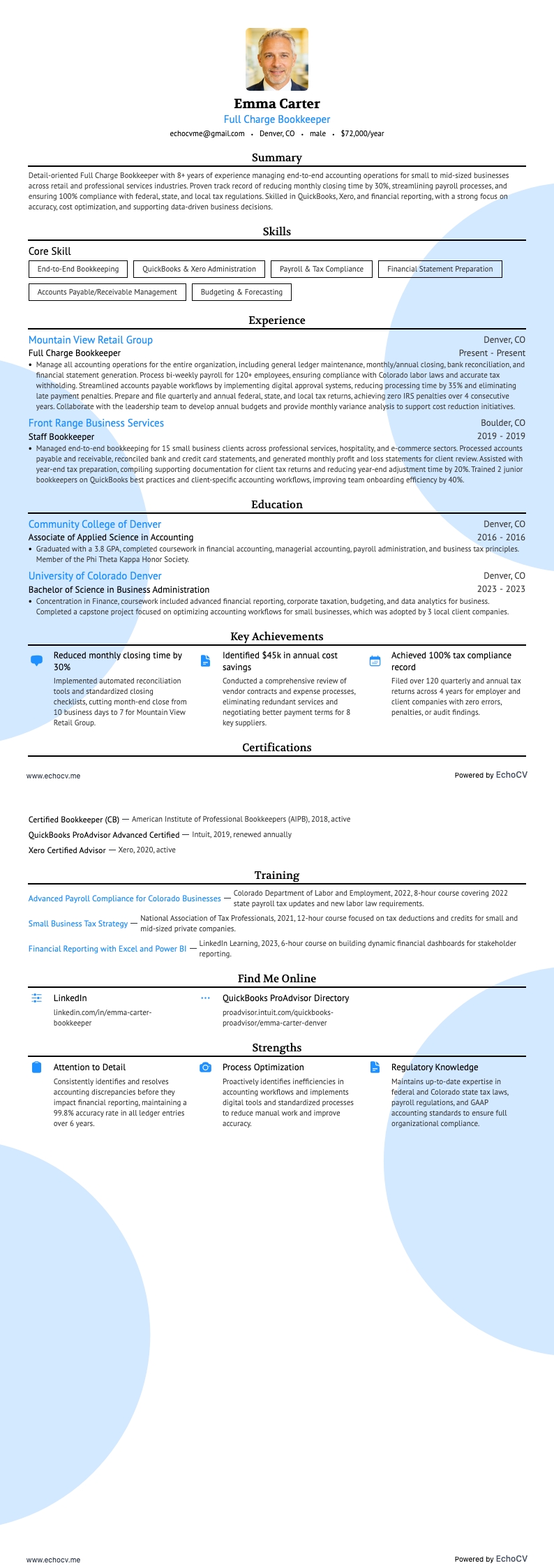 経理担当者 example resume
