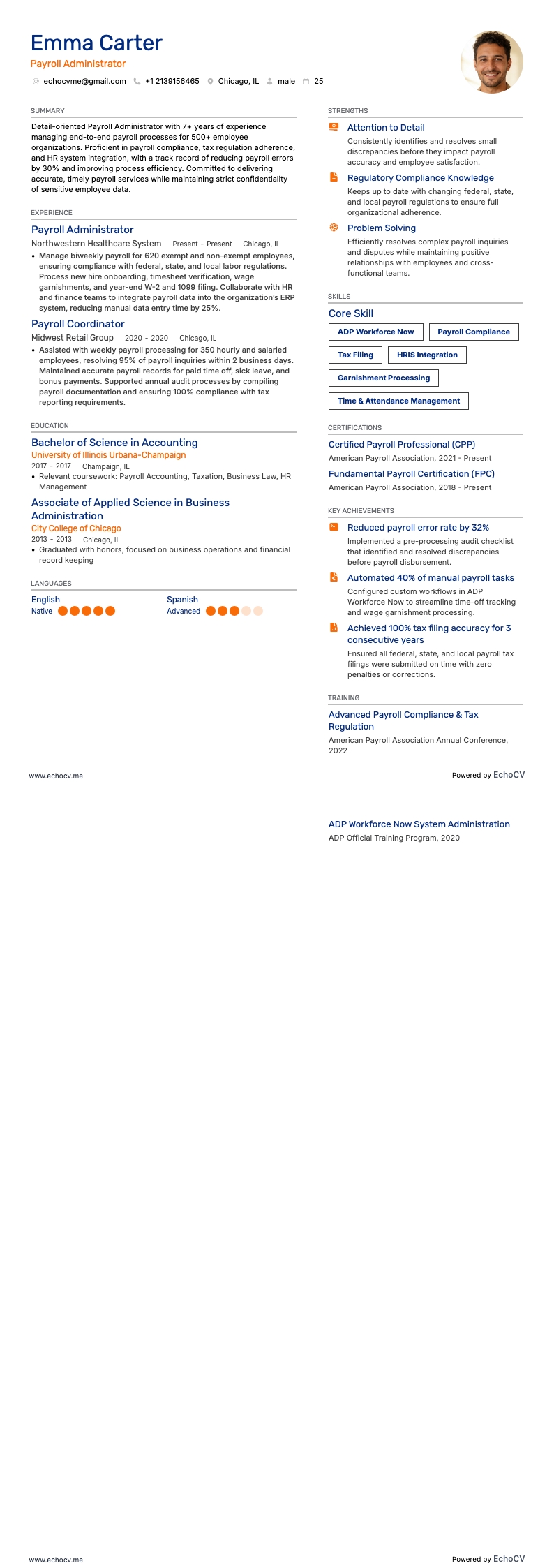 Löneadministratör example resume