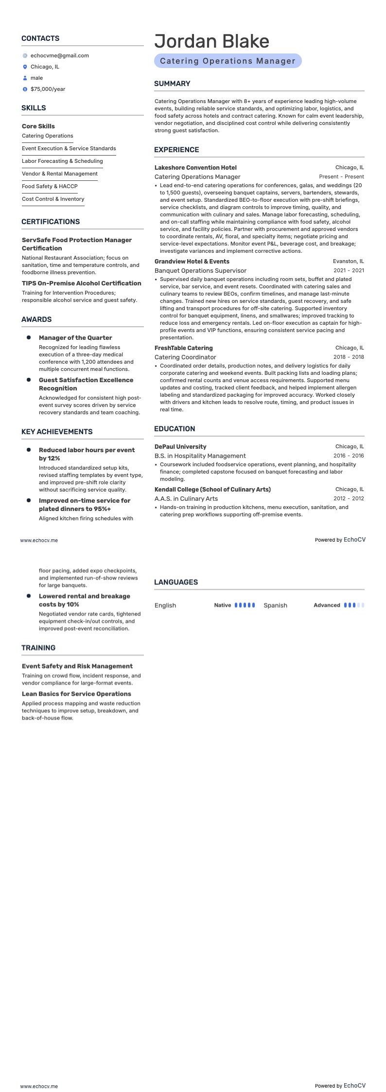 Catering Operations Manager full preview