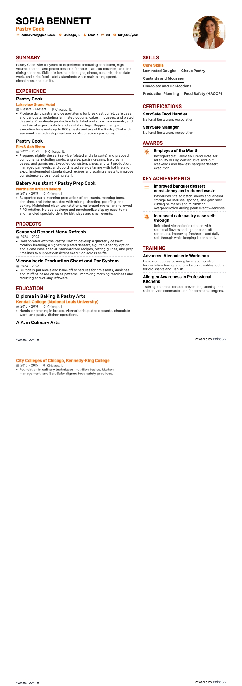 Pastry Cook example resume