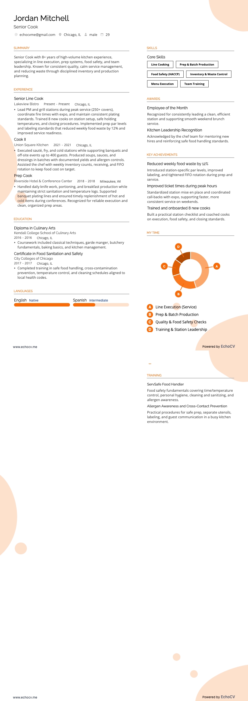 Senior Cook example resume