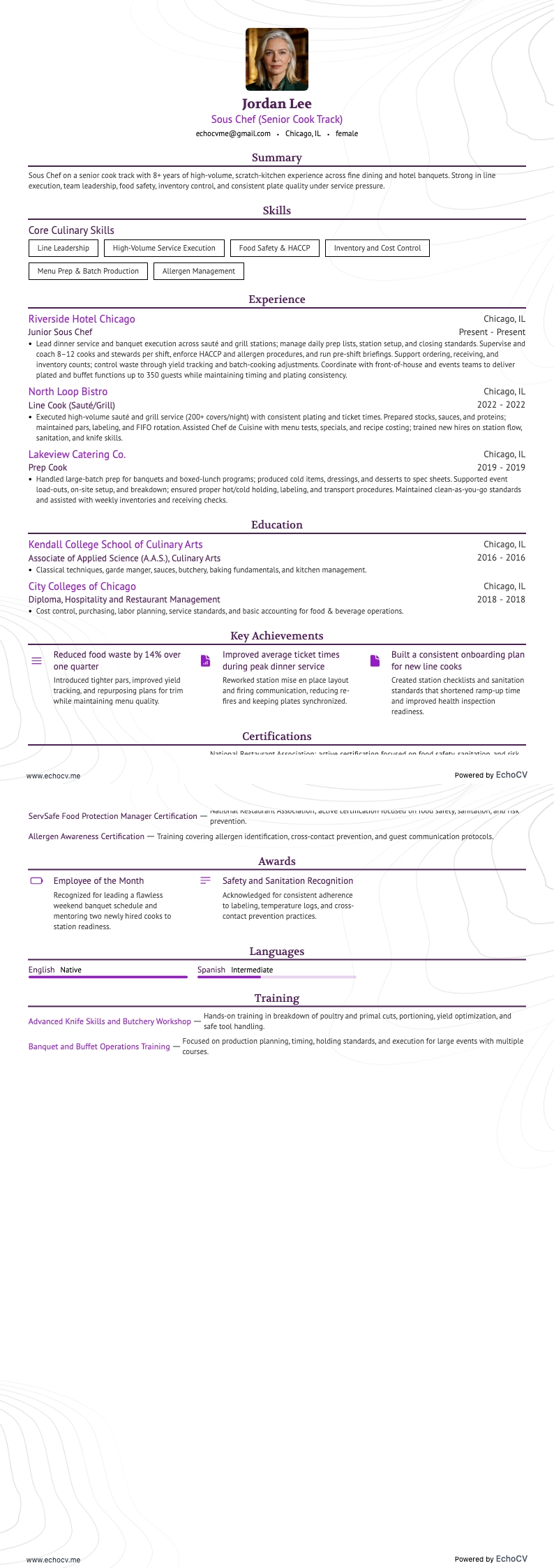 Sous Chef (Senior Cook Track) full preview