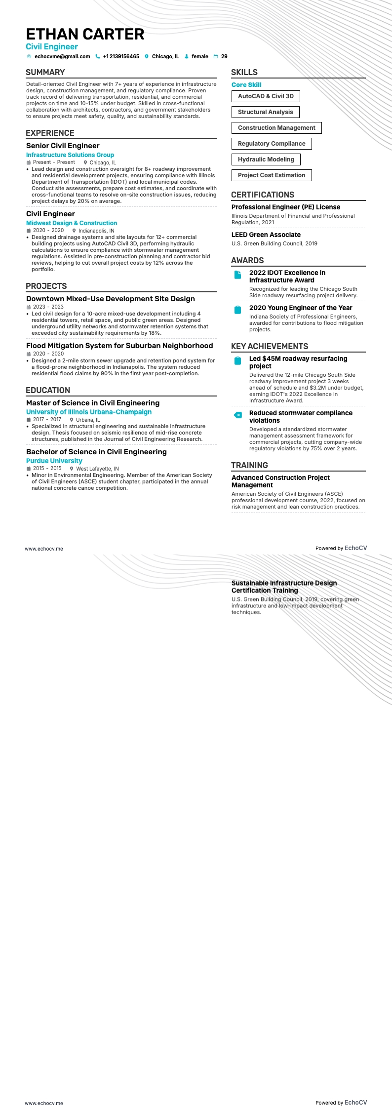 Civil Engineer example resume