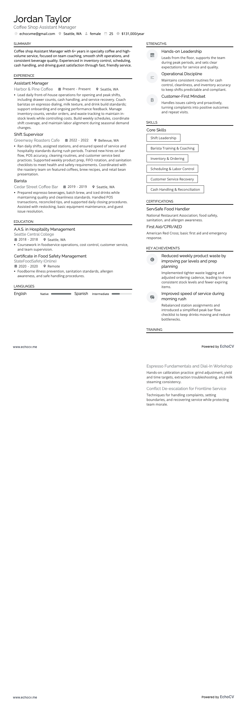 Coffee Shop Assistant Manager full preview