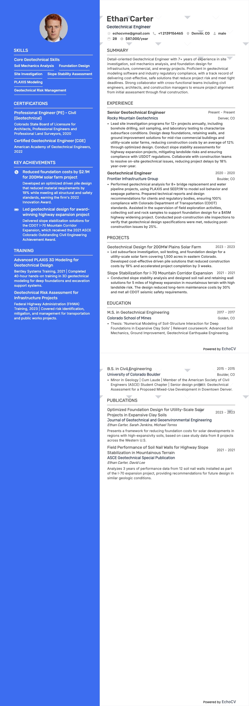 Geotechnical Engineering example resume