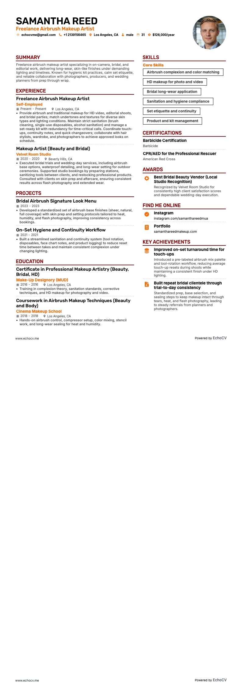 Maquillador/a freelance resume example