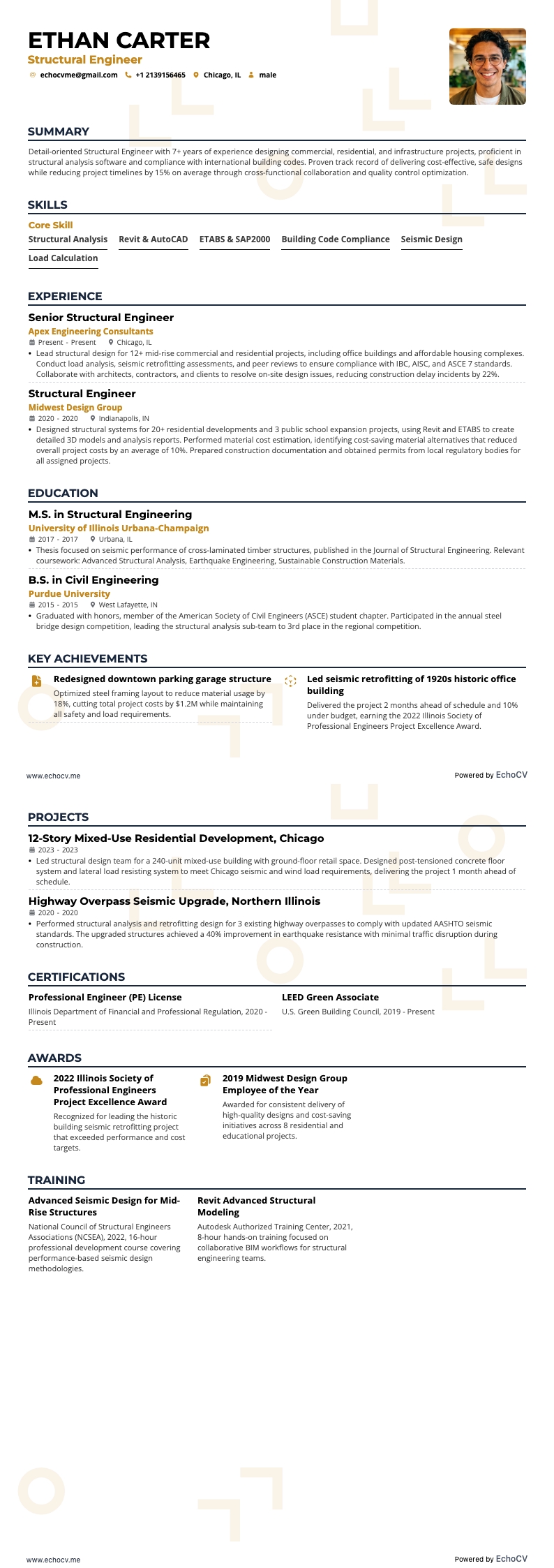 Structural Engineer example resume
