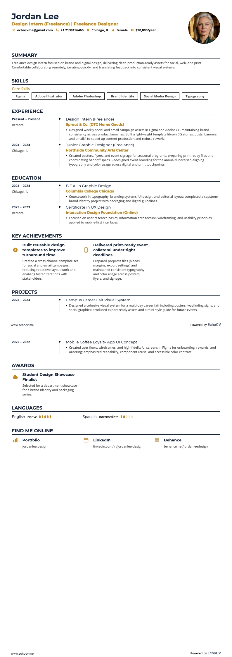 Freelance ontwerper resume example