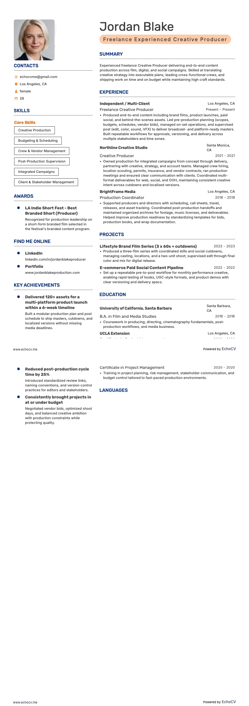 Producteur créatif freelance expérimenté