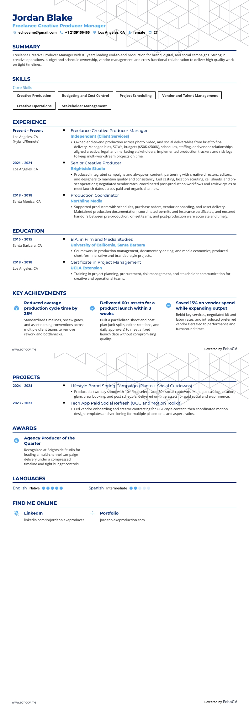 Vista previa completa de Gerente freelance de producción creativa