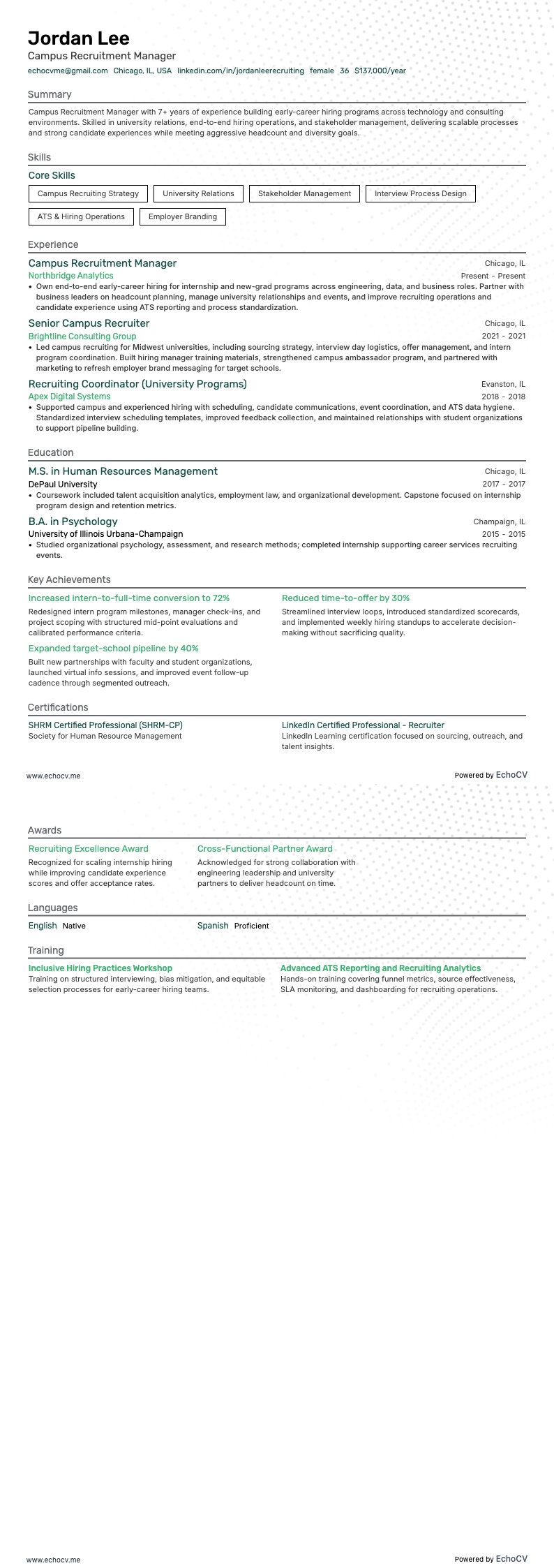 招聘经理 resume example