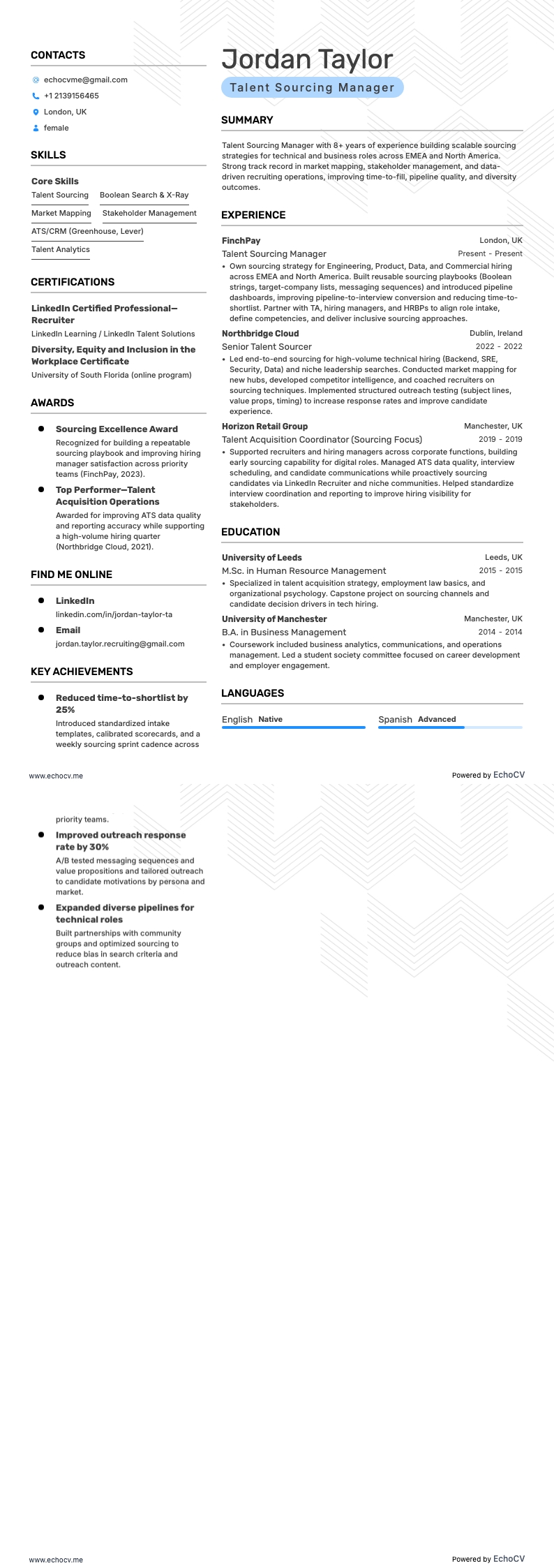 Talent Acquisition Manager resume example