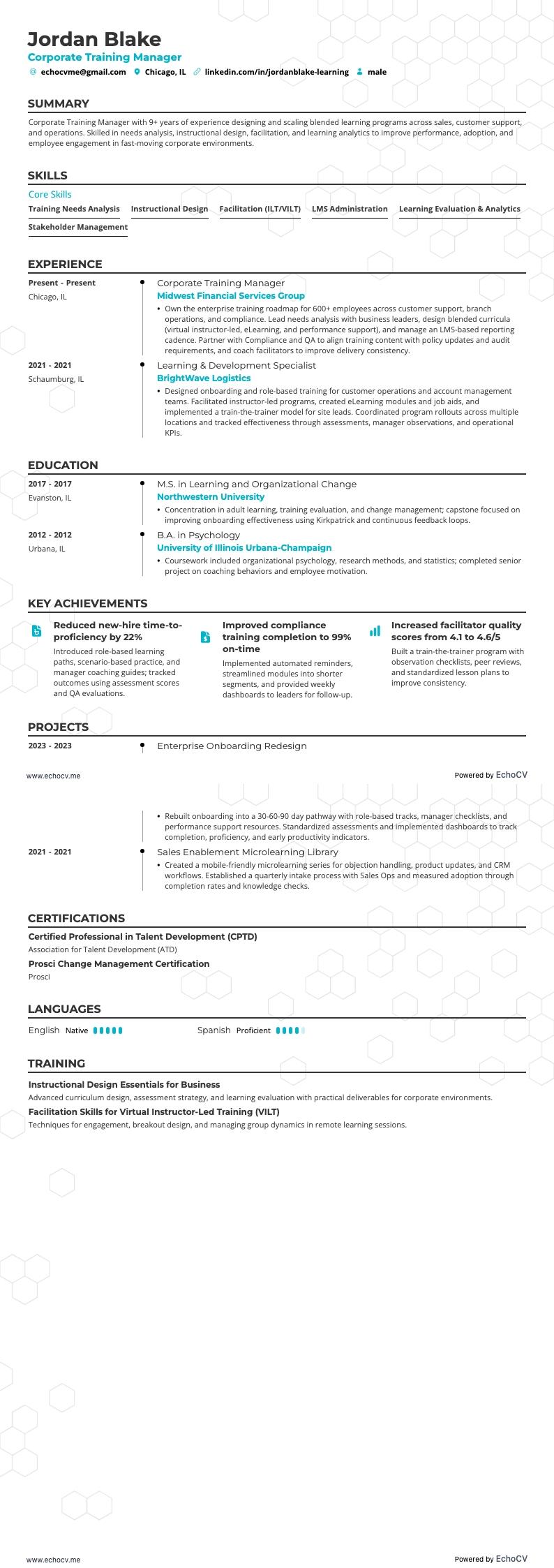 Training Manager resume example