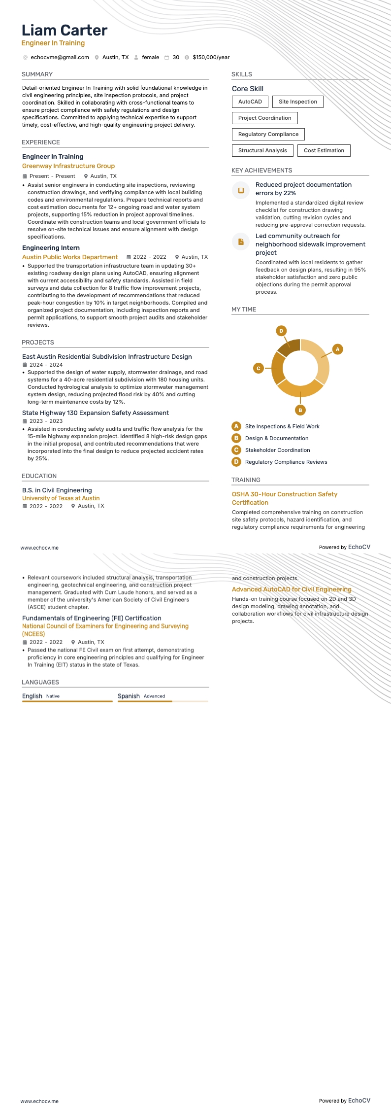 Engineer In Training example resume