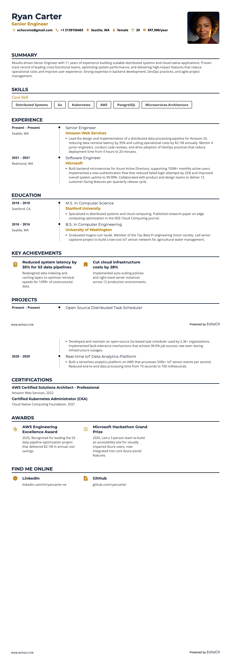 Senior Engineer example resume