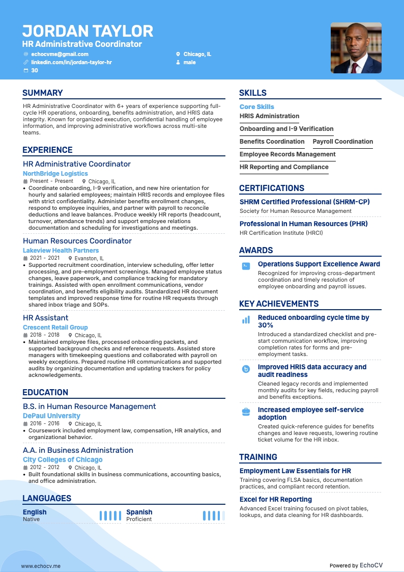 人事総務コーディネーター example resume