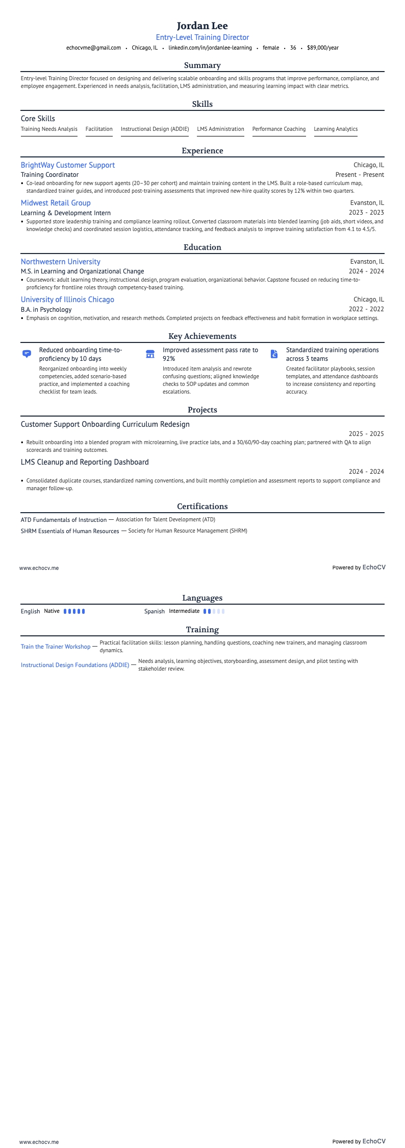 研修部門ディレクター resume example