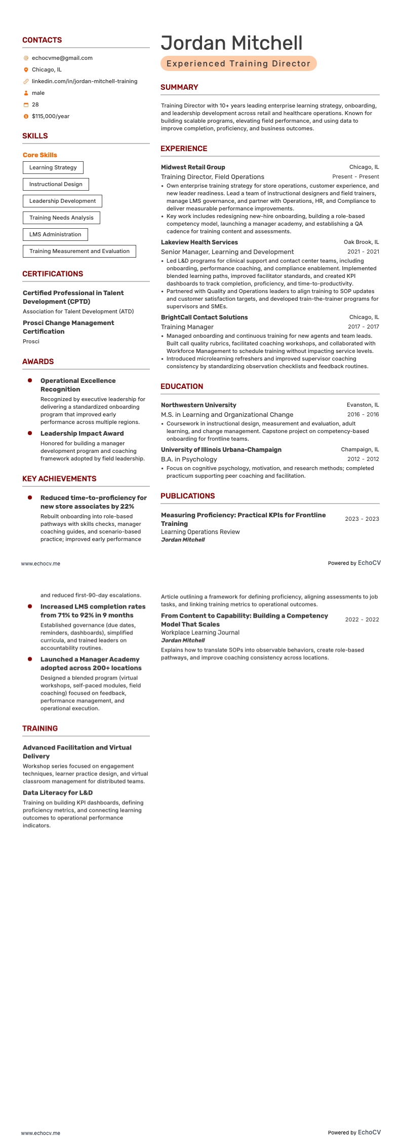 培训总监 resume example