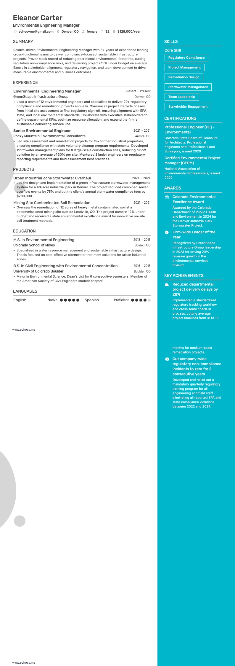 工程经理 resume example