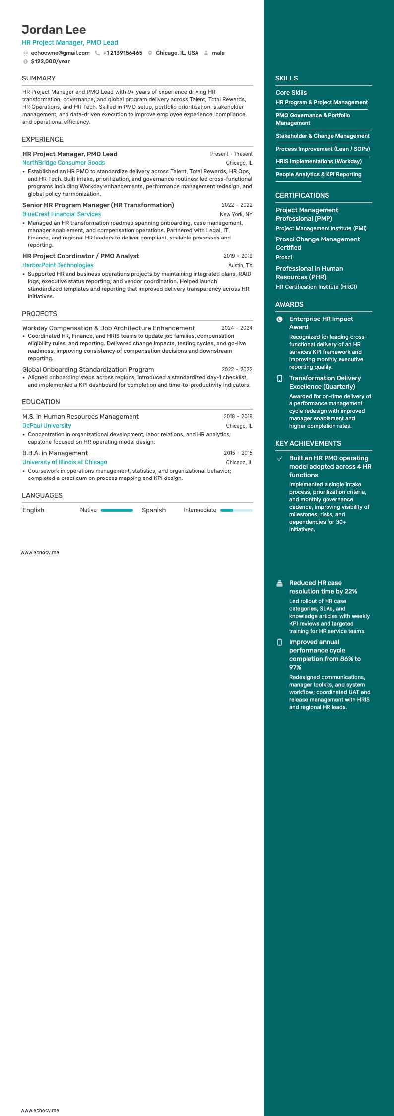 Prévia completa de Gerente de Projetos de RH, Líder de PMO