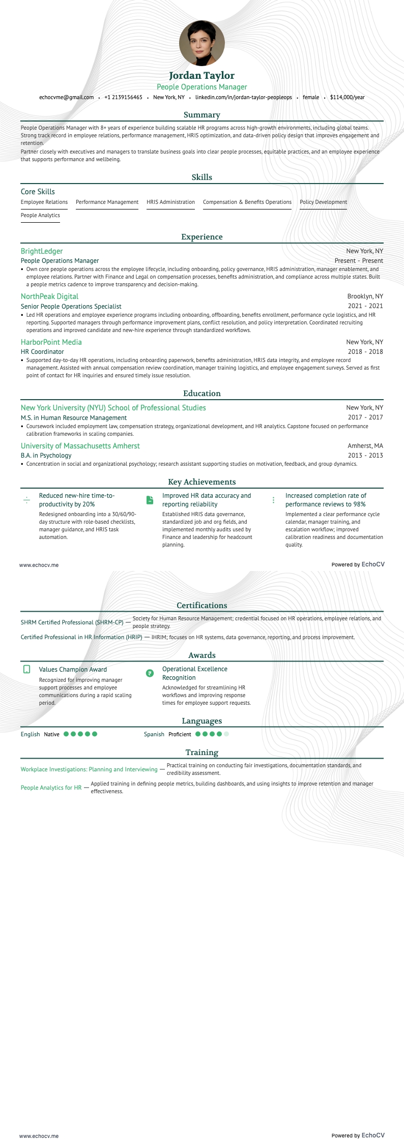 People Operations-chef example resume