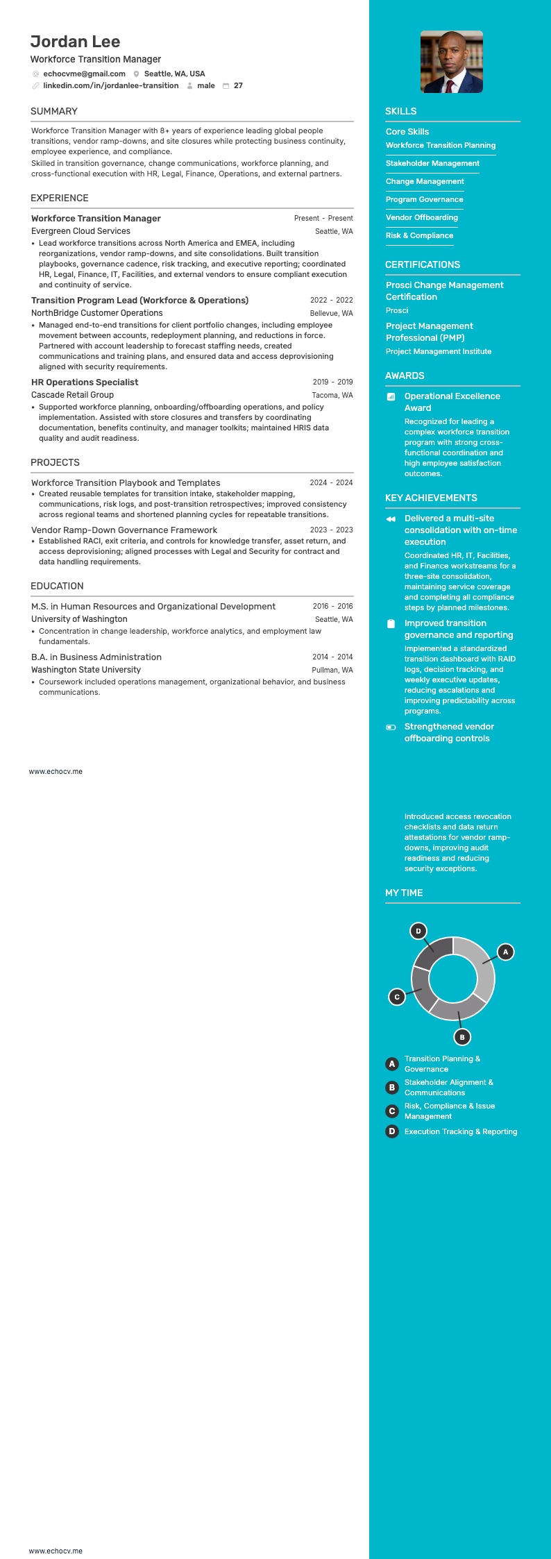 Workforce Transition Manager example resume