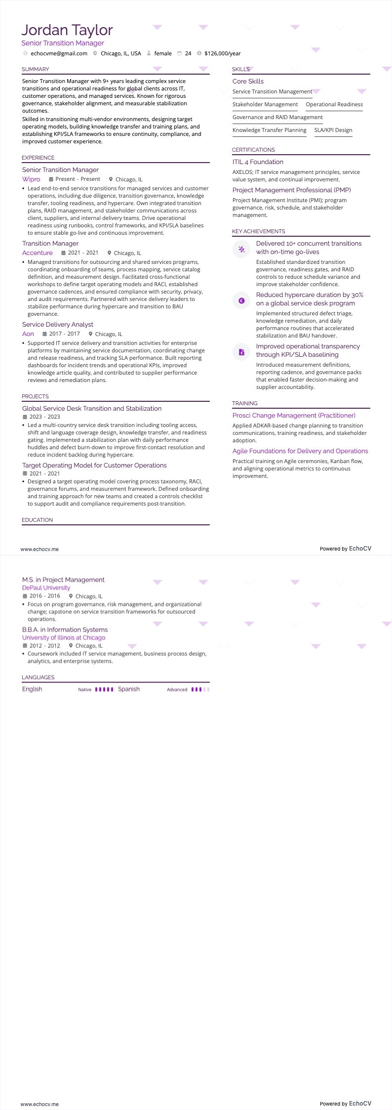 Senior Transition Manager full preview