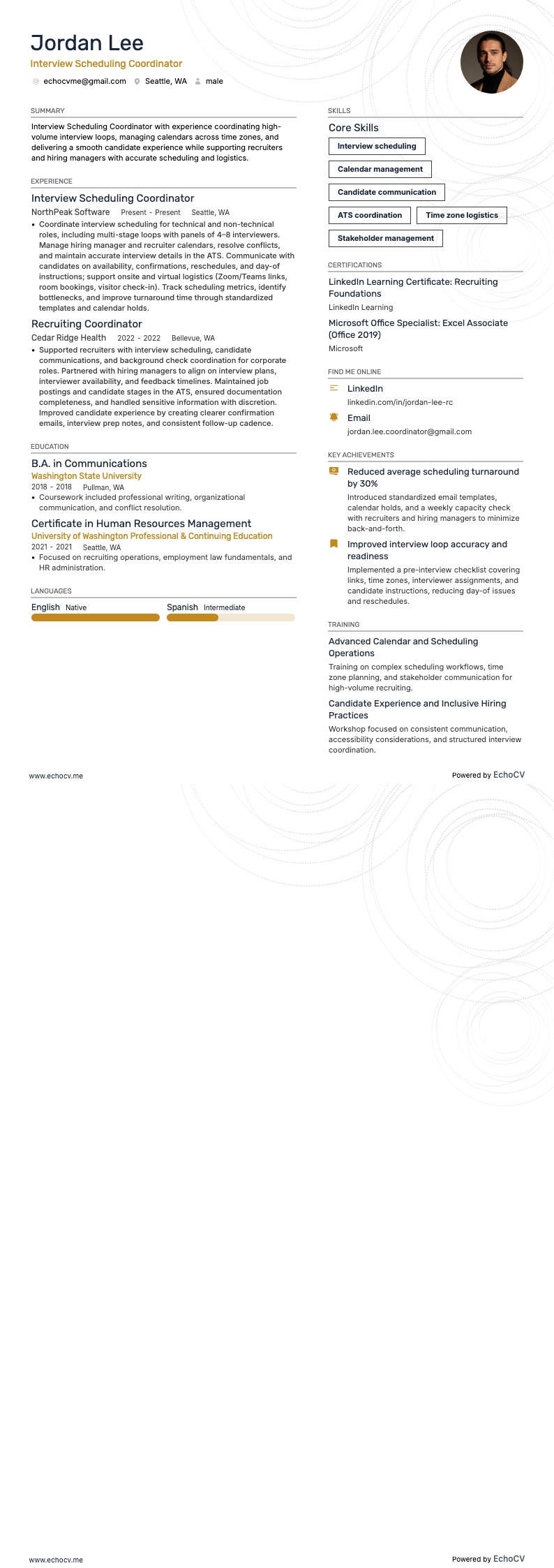 Interview Scheduling Coordinator example resume