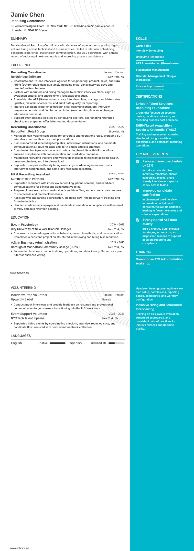 Recruiting Coordinator example resume