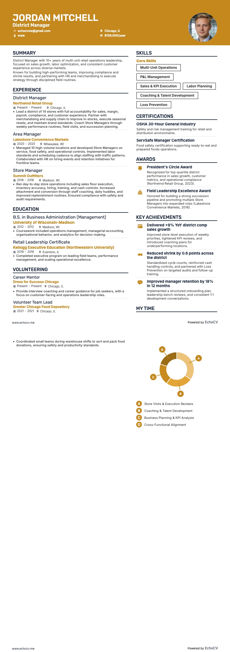District Manager example resume
