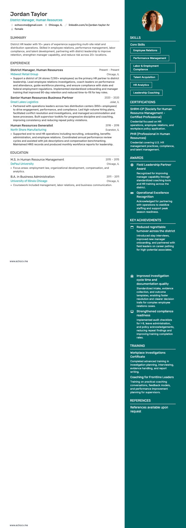 District Manager, Human Resources full preview