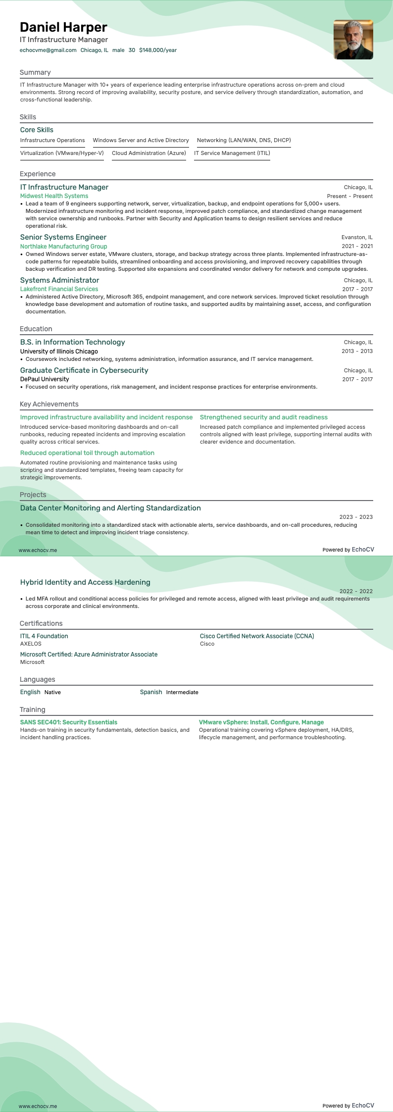 IT-infrastructuurmanager resume example