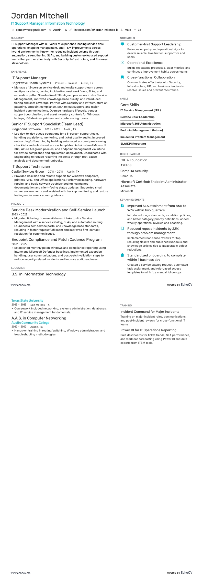 IT Support Manager, Information Technology full preview