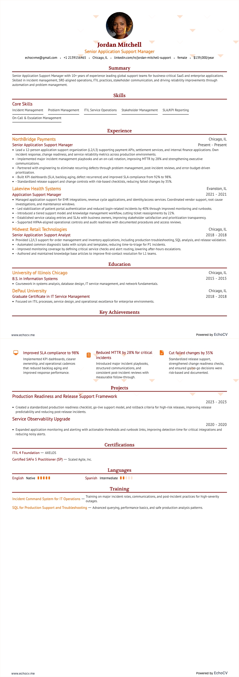 Senior Application Support Manager full preview