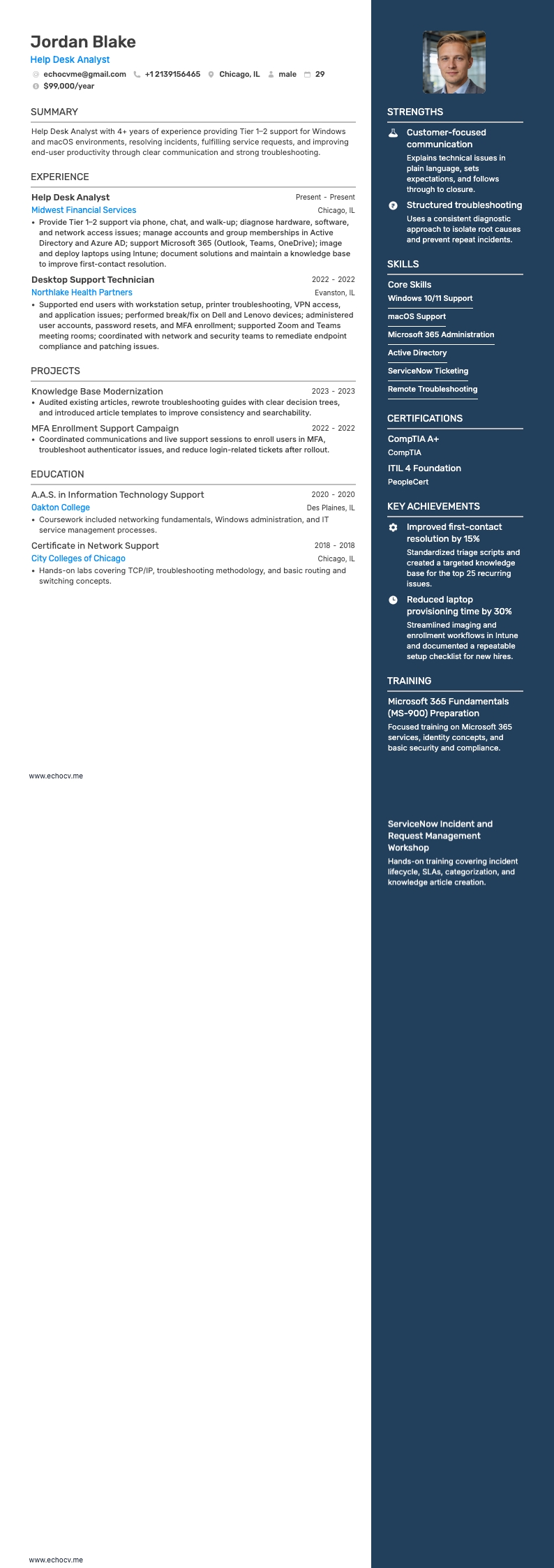 Support bureautique resume example