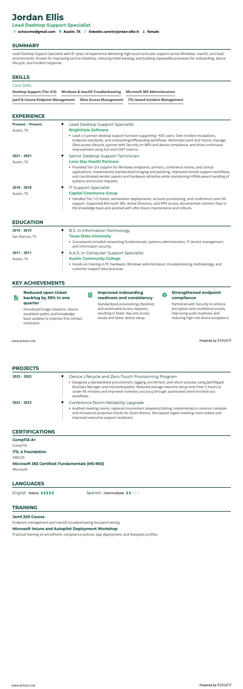 Aperçu complet de Spécialiste principal du support bureautique