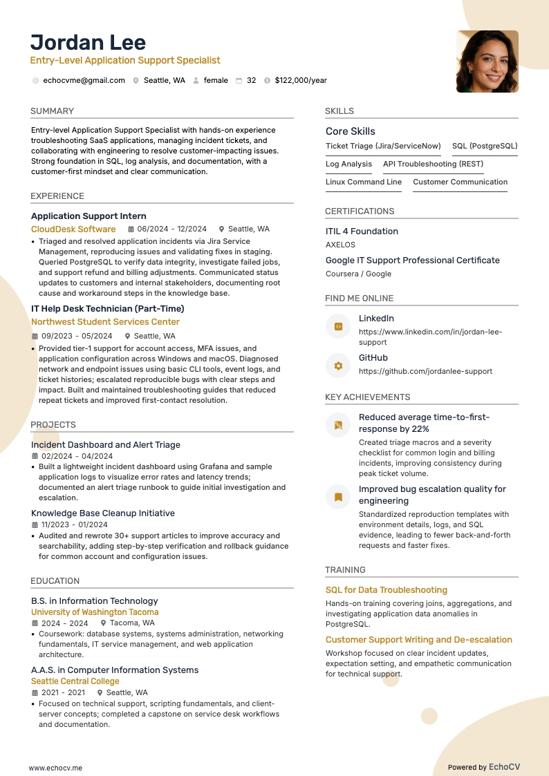 Chuyên viên hỗ trợ ứng dụng resume example