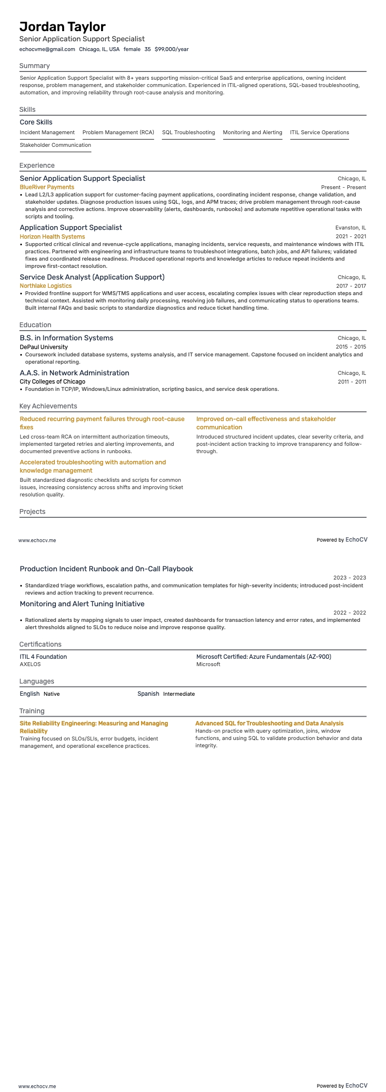 Vista previa completa de Especialista sénior en soporte de aplicaciones