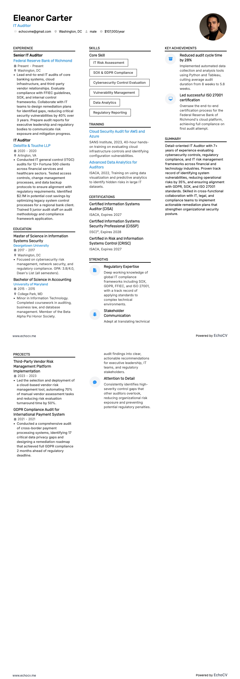 Auditeur informatique example resume
