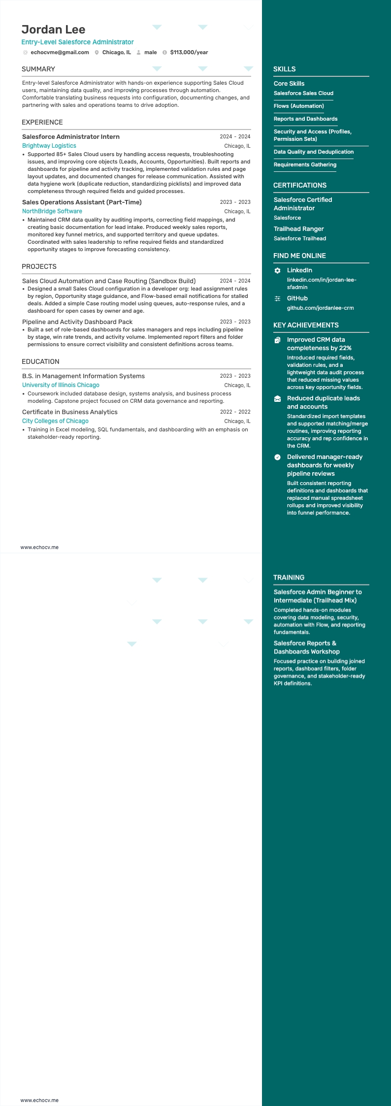 ジュニアSalesforce管理者 resume example