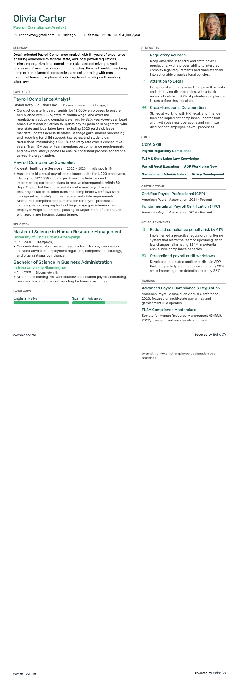 Analytiker inom löneefterlevnad example resume