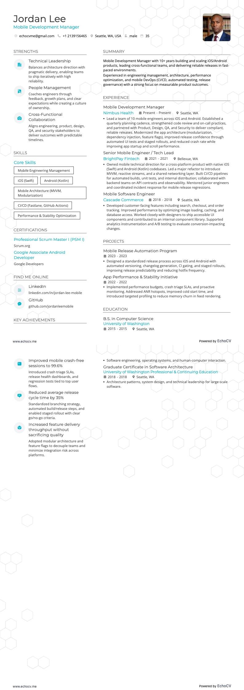 Utvecklingschef resume example