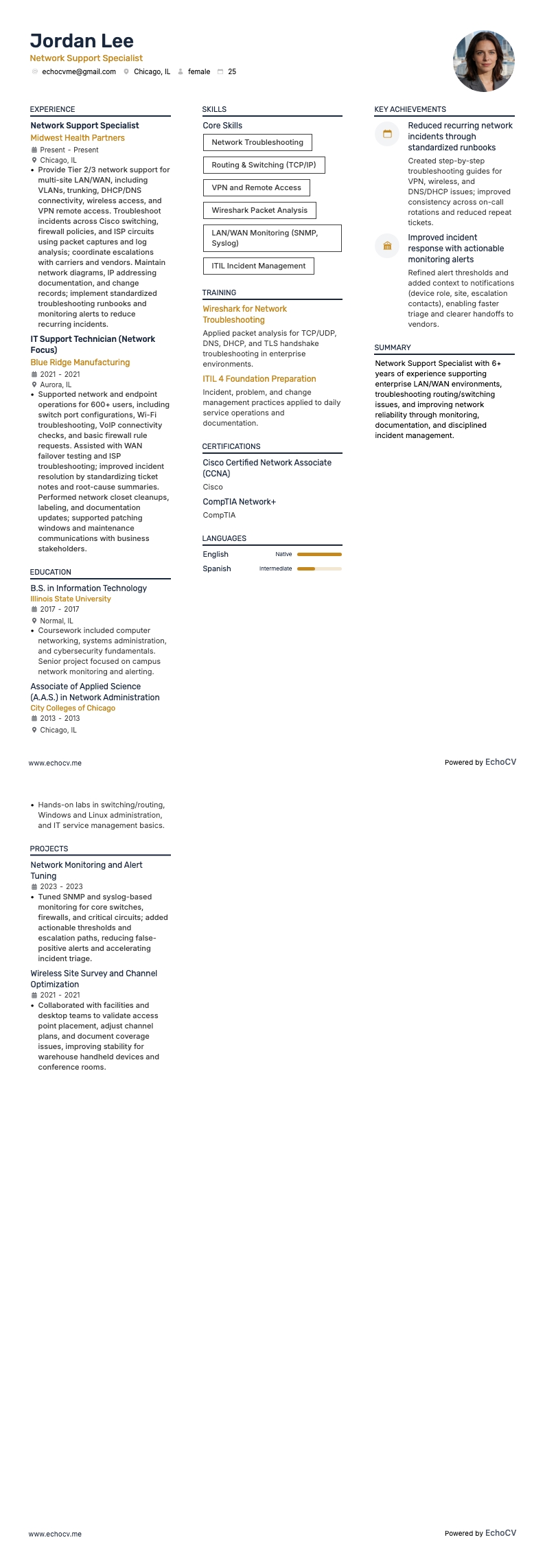 IT 專員 resume example